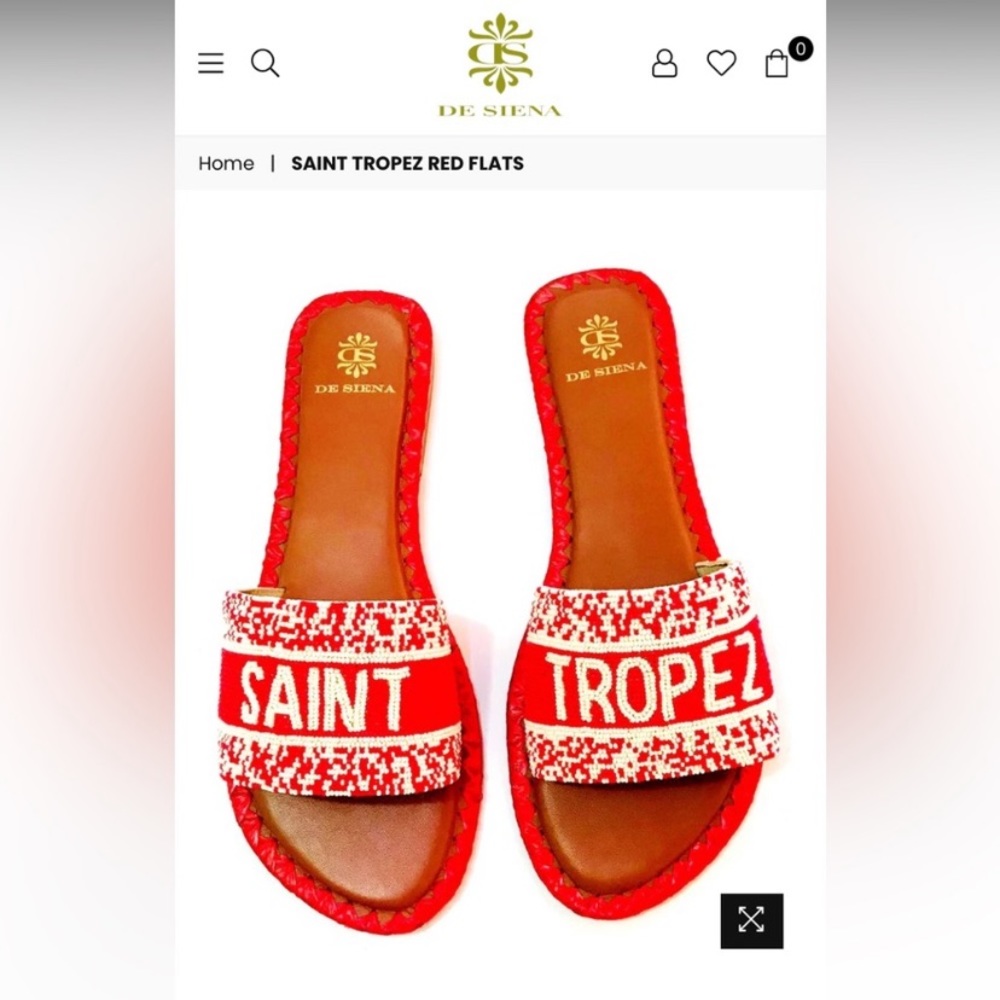 NWT De Siena Saint Tropez leather glass beaded flats pool slides sandals
